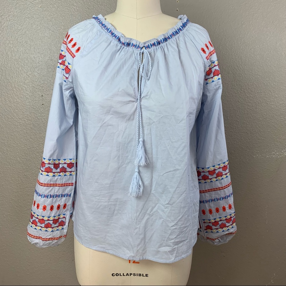 Coco Colette bohemian multi colored embroidered long sleeve peasant blouse